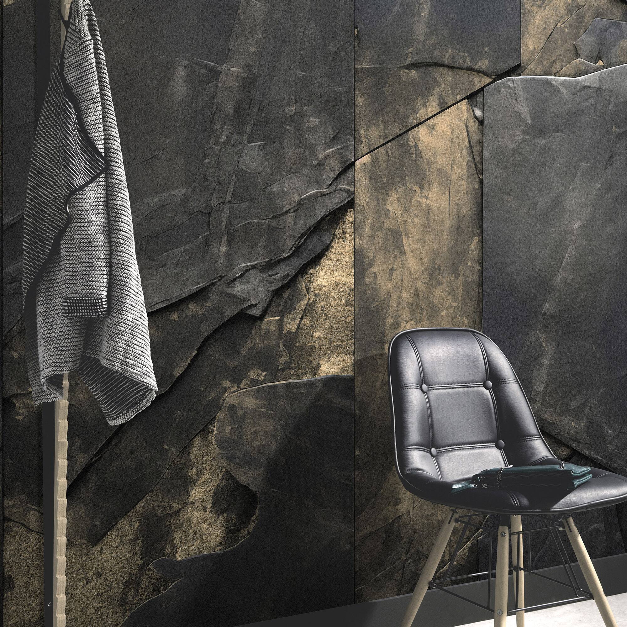 Designs Direct Obsidian Gold Stoneworks Black Wall Mural